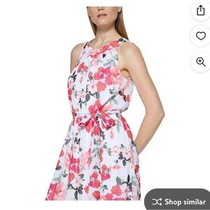 Calvin Klein white zippered ruffled lined sheer tie belt halter dress